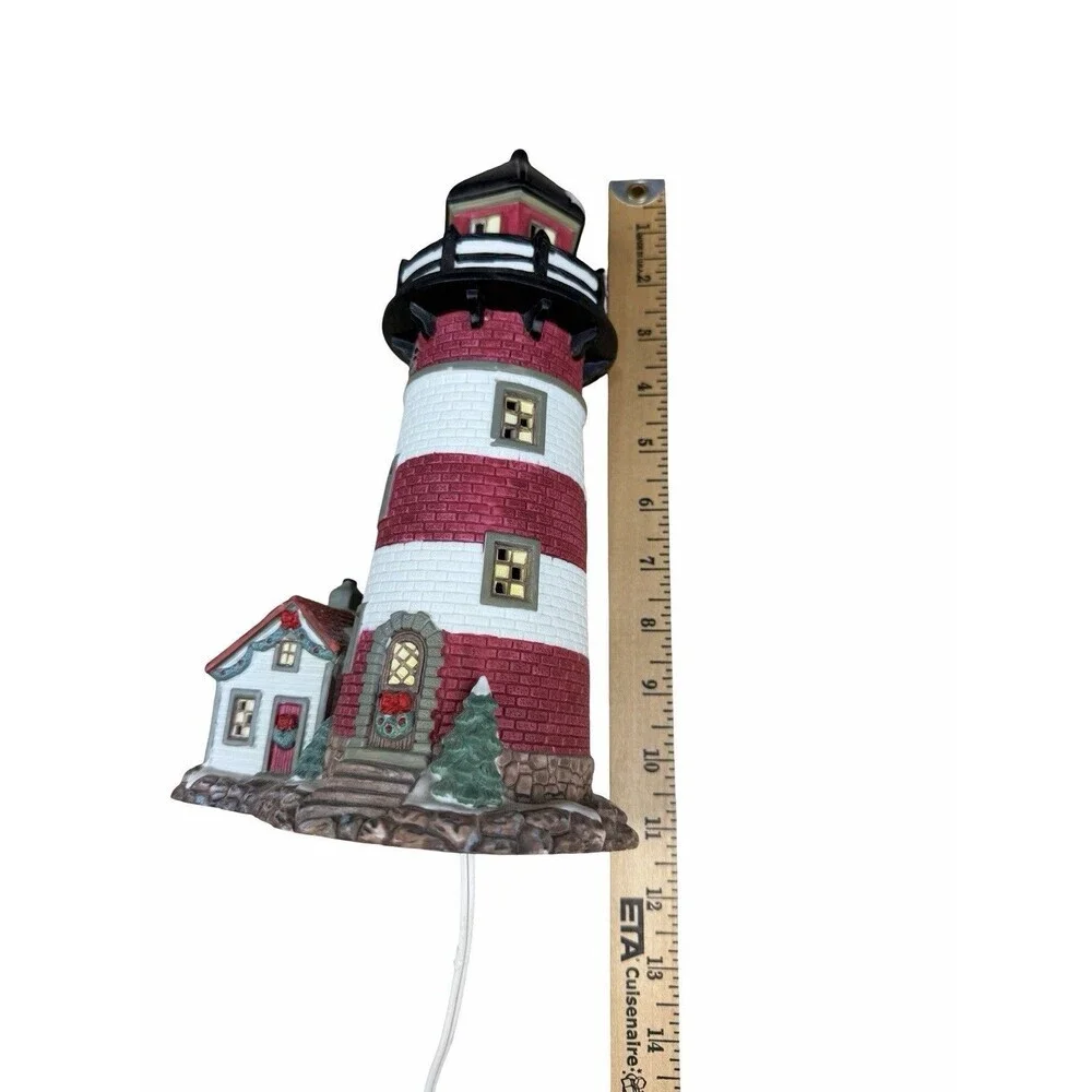 Santas Workbench Bayside Lighthouse Christmas Village Porcelain Lighted Blinking